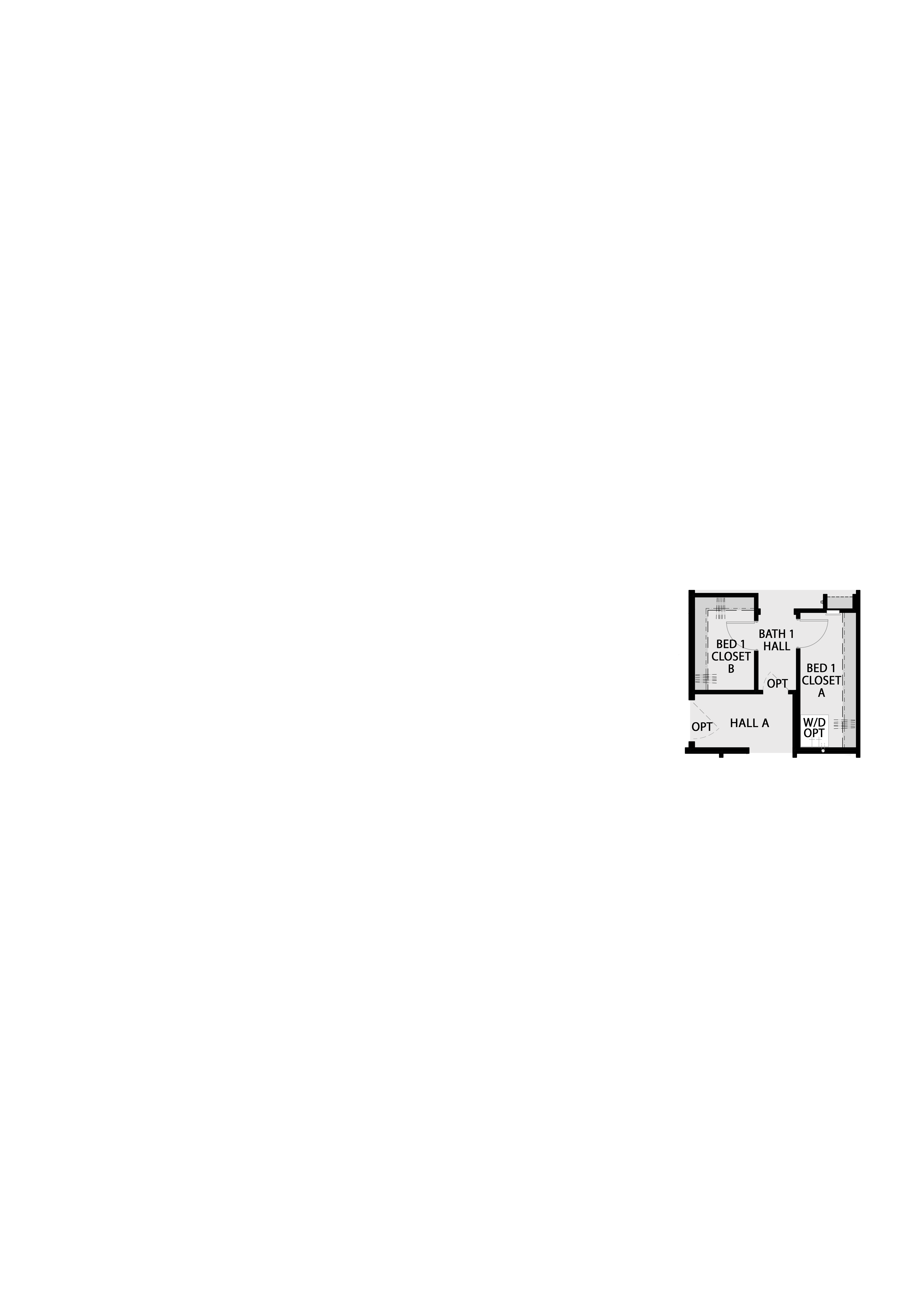 A/B Closet Option structural overlay — reconfigures the primary bedroom closet layout for enhanced organization and space utilization