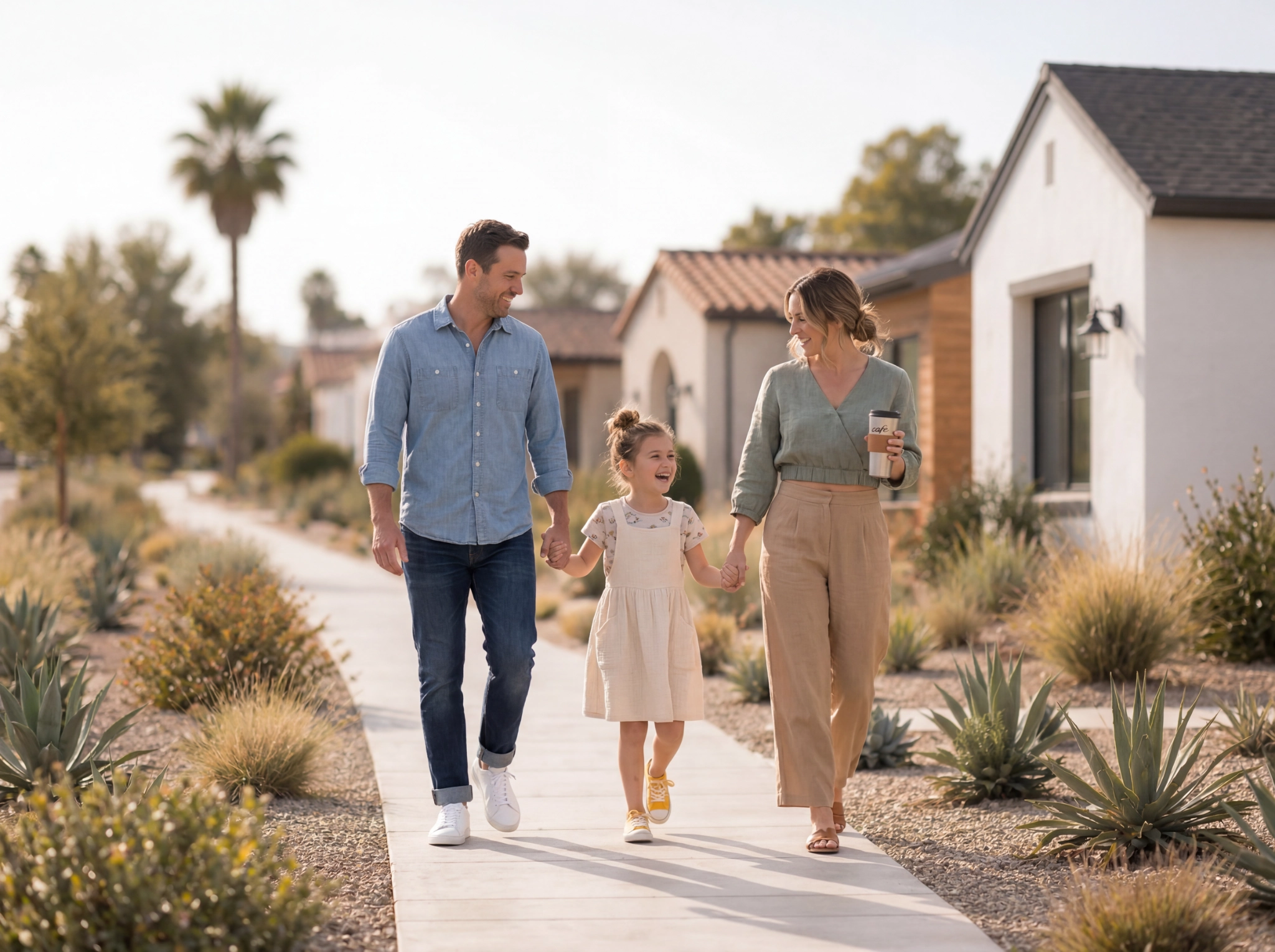 Family walking through Palmetto Estates community